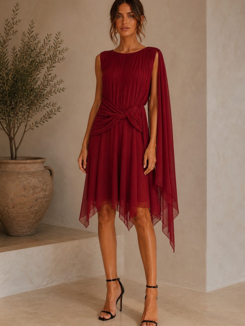 Burgundy Silk Dress.